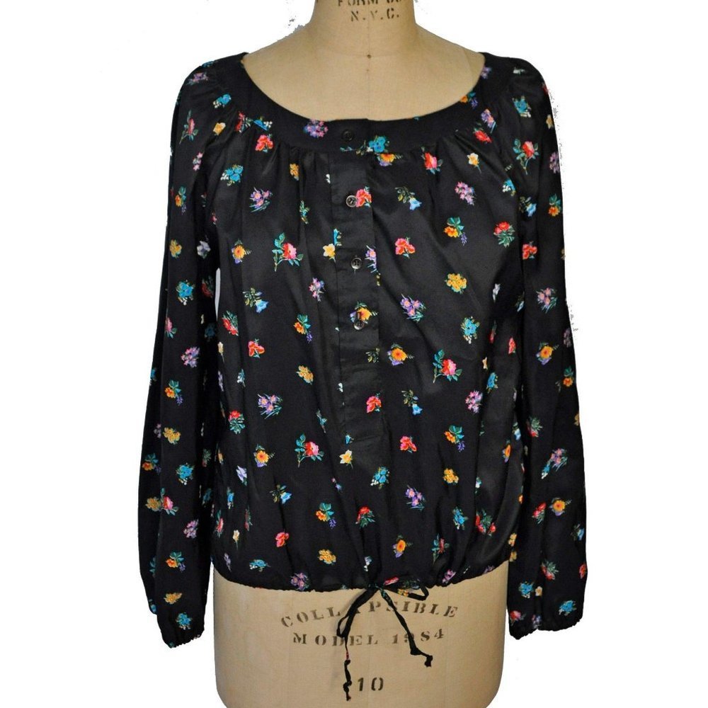 Vintage 80s Tie Waist Two East Floral Blouse